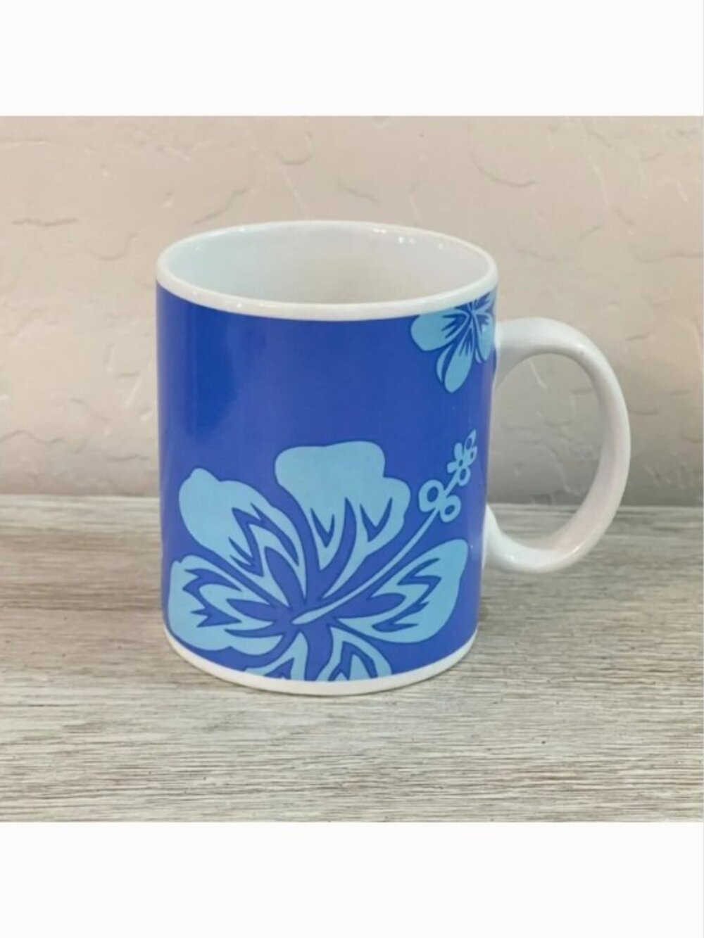 Island Heritage Honolulu Mug Cup Bold Hibiscus Blue Flower Hawaii 2002 Vintage